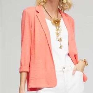 Chico’s Coral Blazer Jacket Size 2 Large Lightweight‎ 3/4 Sleeve